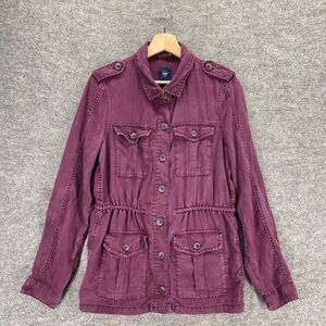 Gap Jacket Women M Purple Long Sleeve Drawstring Button Up Windbreaker Long